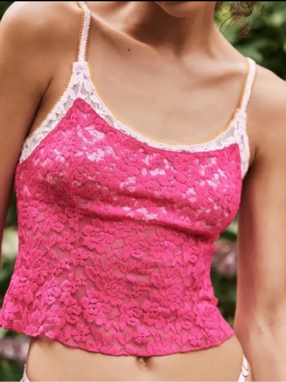 Free People Fuchsia Lace Tank with Pink and Orange Trim